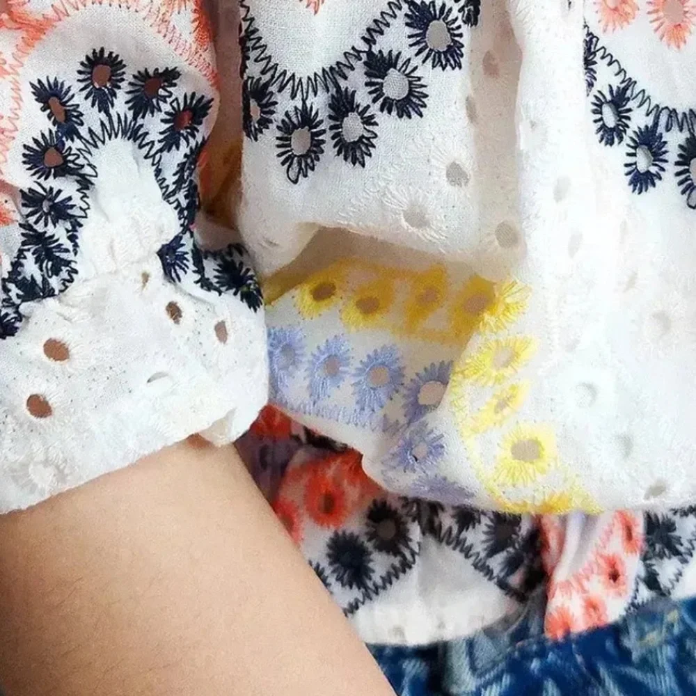 Kids Floral ruffle cold shoulder multicolor top. - Picture 5 of 5